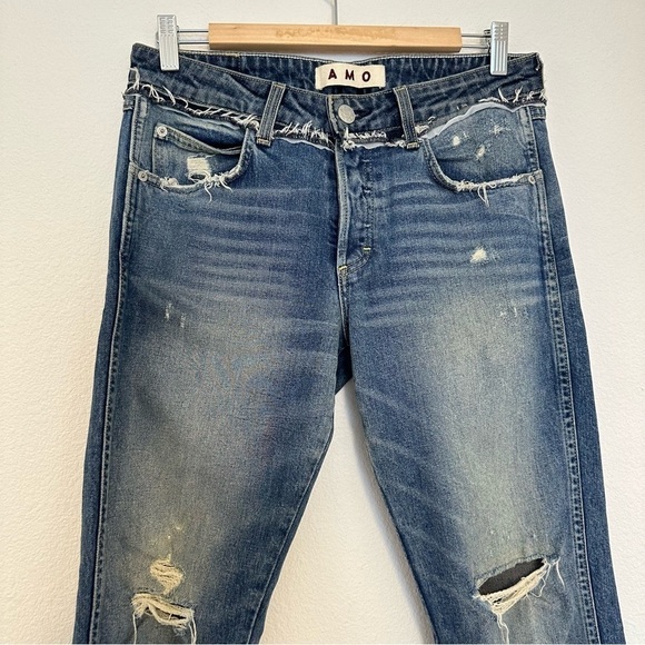 AMO Tomboy Crop Jeans Distressed Rust Medium Wash Size 27 Women’s Mid Rise Fit - Picture 3 of 9